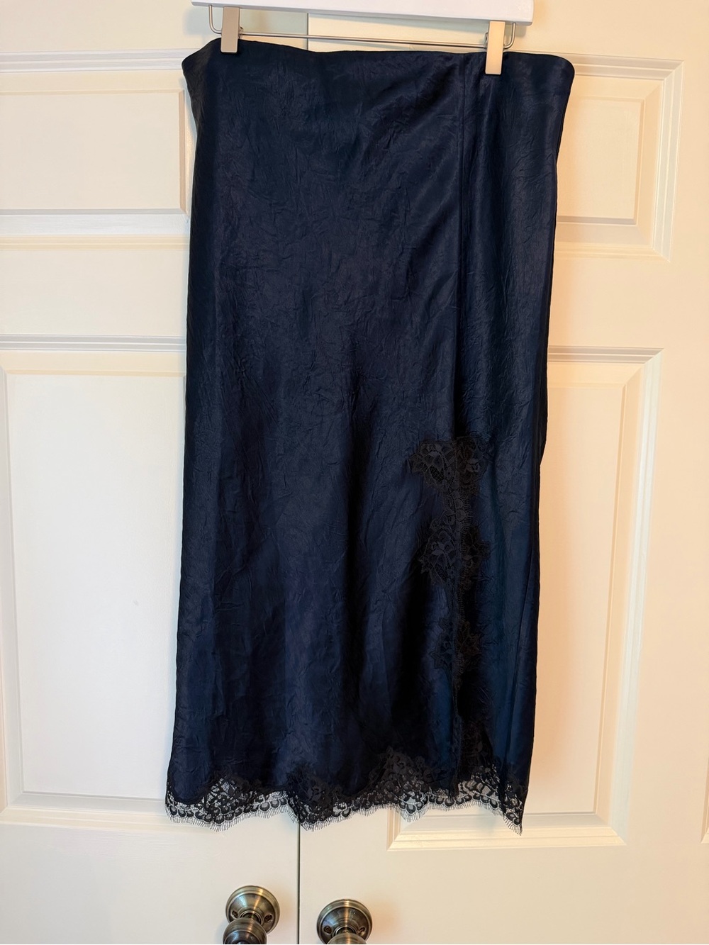 J. Crew Navy Slip Skirt with Lace-Trim Hem